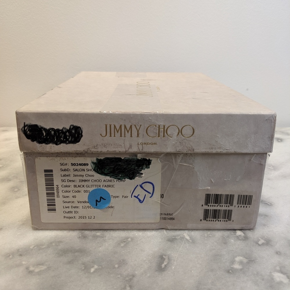Jimmy Choo | Black Glitter Agnes Heels - Picture 4 of 7